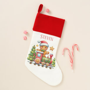 Festive add text gingerbread train christmas stocking