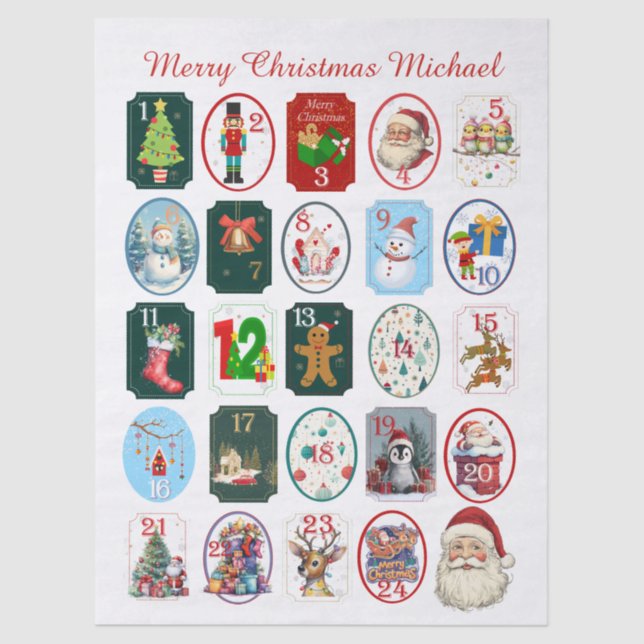 Festive Advent Calendar  Tissue Paper (Front)