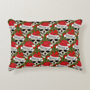 Festive AF Cool Skeleton In Santa Hat  Accent Pillow
