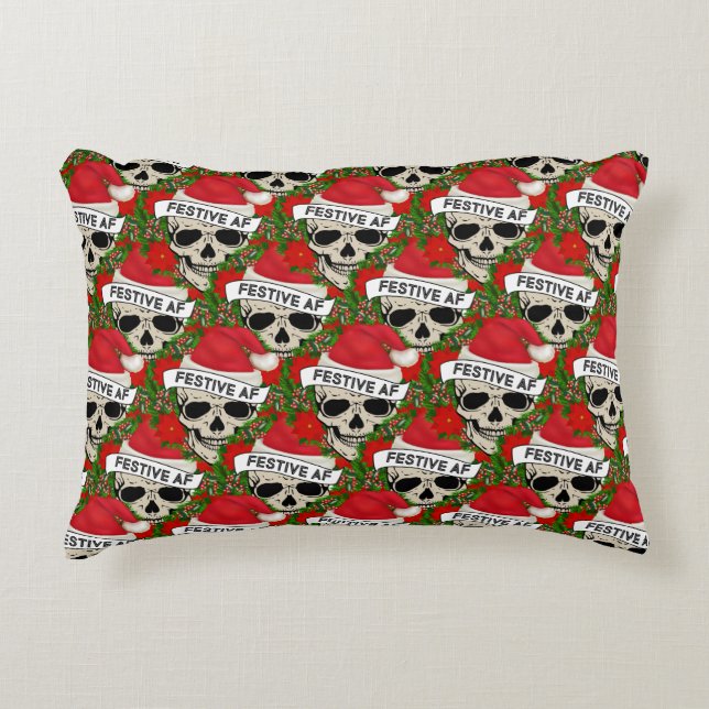 Festive AF Cool Skeleton In Santa Hat  Accent Pillow (Front)