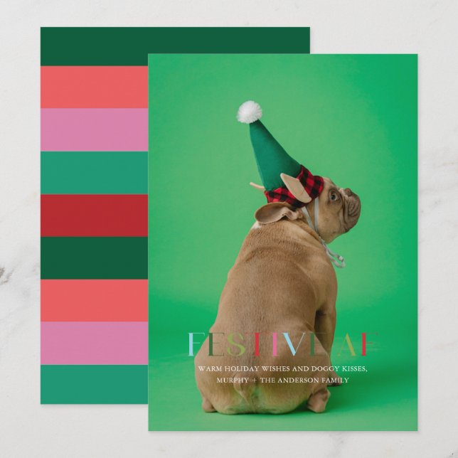 Festive AF Funny Pet Photo Holiday Card (Front/Back)