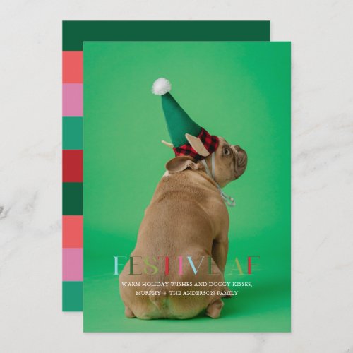 Festive AF Funny Pet Photo Holiday Card