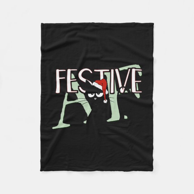 Festive Af Ironic Sarcastic Merry Christmas Cat Pr Fleece Blanket (Front)