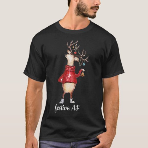 FESTIVE AF REINDEER WITH ANTLER ORNAMENTS T_Shirt