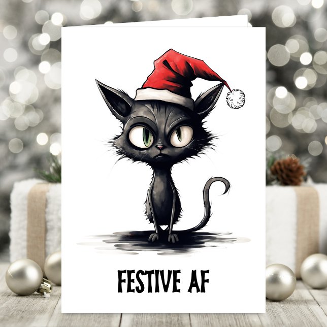 Festive AF Sarcastic Cat Christmas Card (Creator Uploaded)