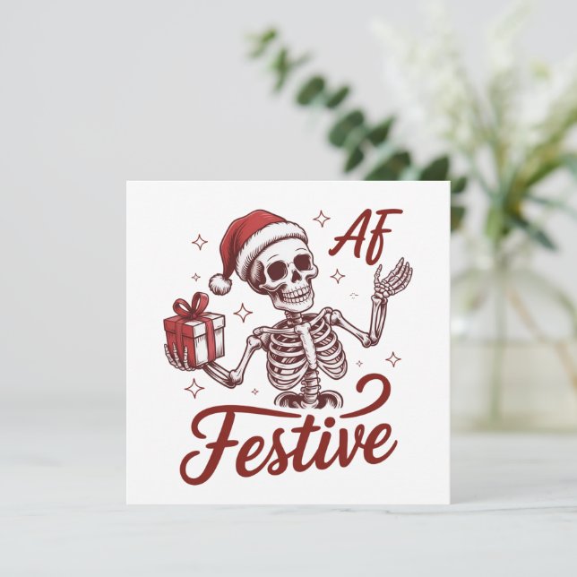 Festive Af Skeleton Snarky Christmas Sarcastic  Holiday Card (Standing Front)