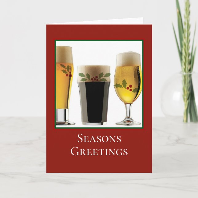 Festive Ale Glasses Customizable Holiday Card (Front)