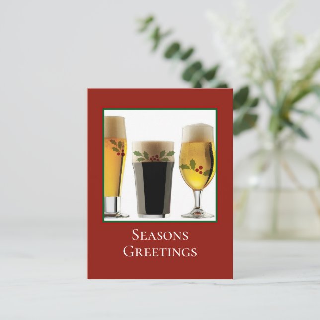 Festive Ale Glasses Customizable Holiday Postcard (Standing Front)