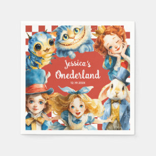 Festive Alice in ONEDERLAND 1st Birthday Tea Party Napkins