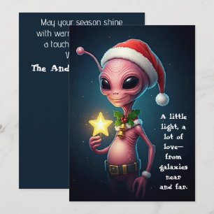 Festive Alien with Glowing Star – Cosmic Christmas Holiday Card