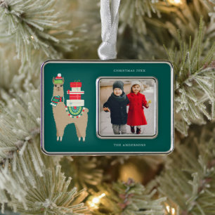 Festive Alpaca Add Your Own Photo Christmas Ornament
