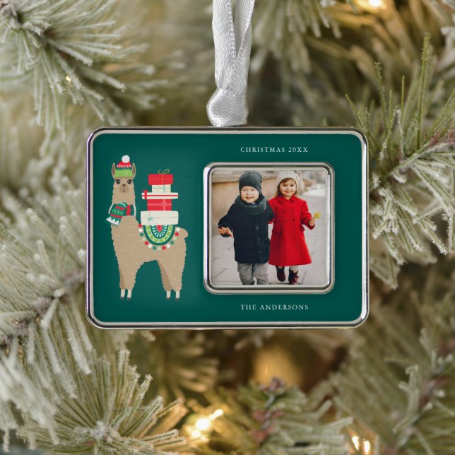 Festive Alpaca Add Your Own Photo Christmas Ornament (Tree)