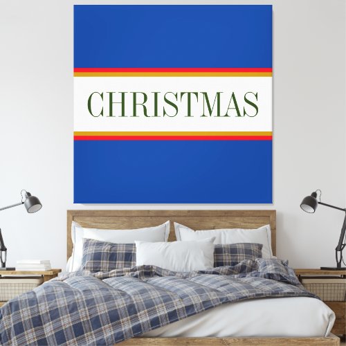 Festive Alpine Blue White CHRISTMAS Stripes Text Canvas Print