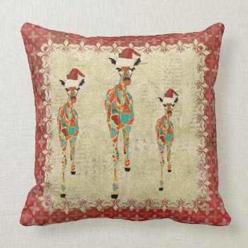 Festive Amber & Azure Giraffes Red Mojo Pillow by Greyszoo at Zazzle