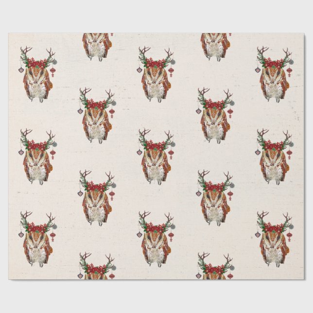 FESTIVE AMBER OWL Wrapping Paper (Flat)