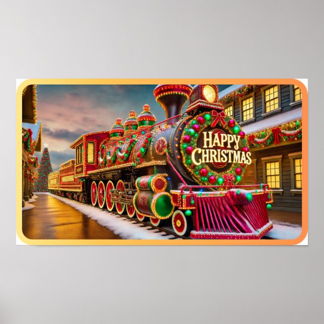 Festive American Christmas Train Poster (Front)