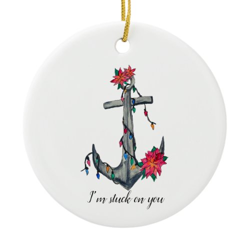Festive anchor ceramic ornament