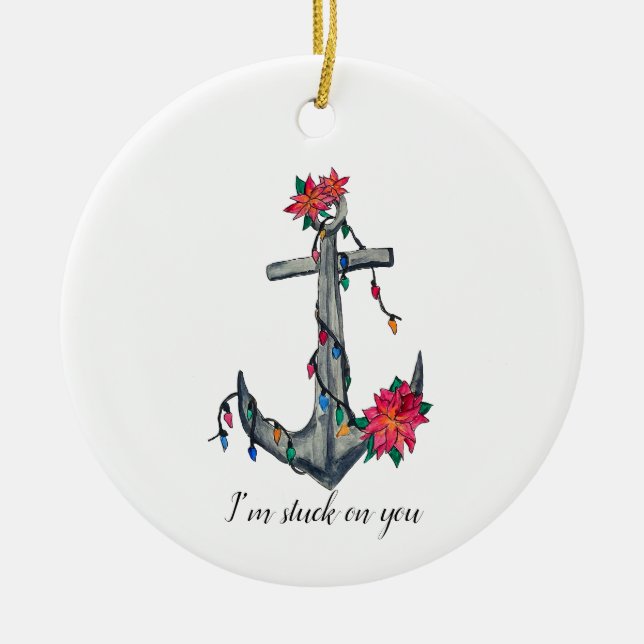 Festive anchor ceramic ornament (Front)
