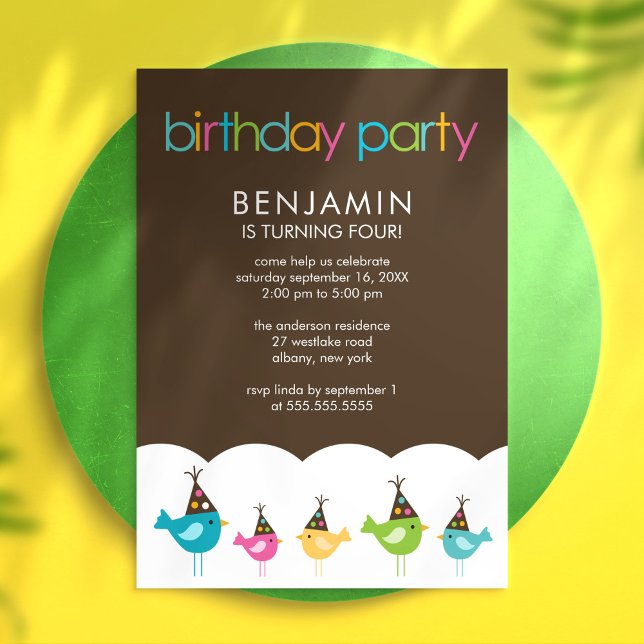 Festive and Colorful Birds Kids Birthday Party Invitation (Creator Uploaded)