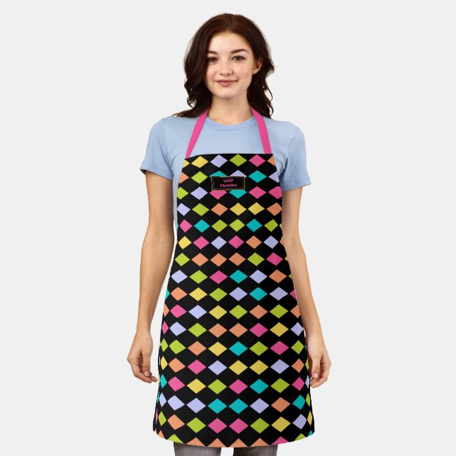 Festive and Colorful Diamond Pattern Apron (Worn)