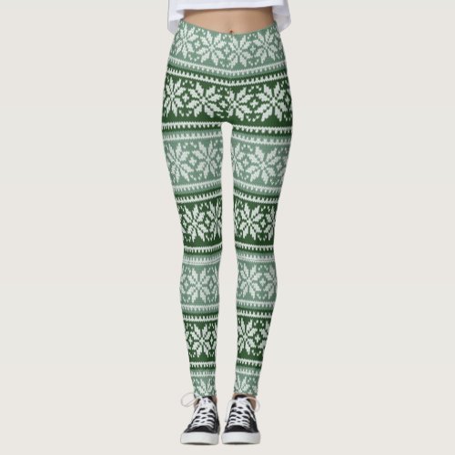 Festive and Cozy GreenWhite Snowflake Sweater Leggings