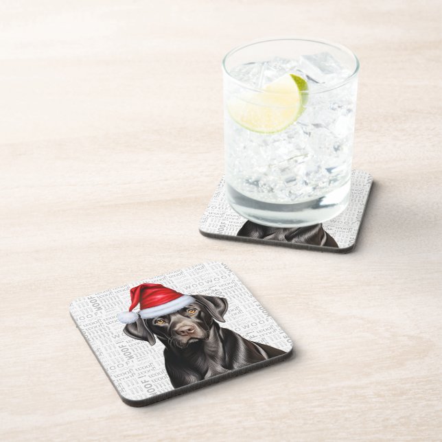 Festive and Cute Black Lab Woof Christmas Beverage Coaster (Right Side)