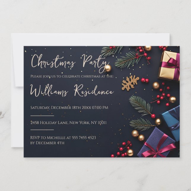 Festive and elegant Christmas Party Invitation (Front)
