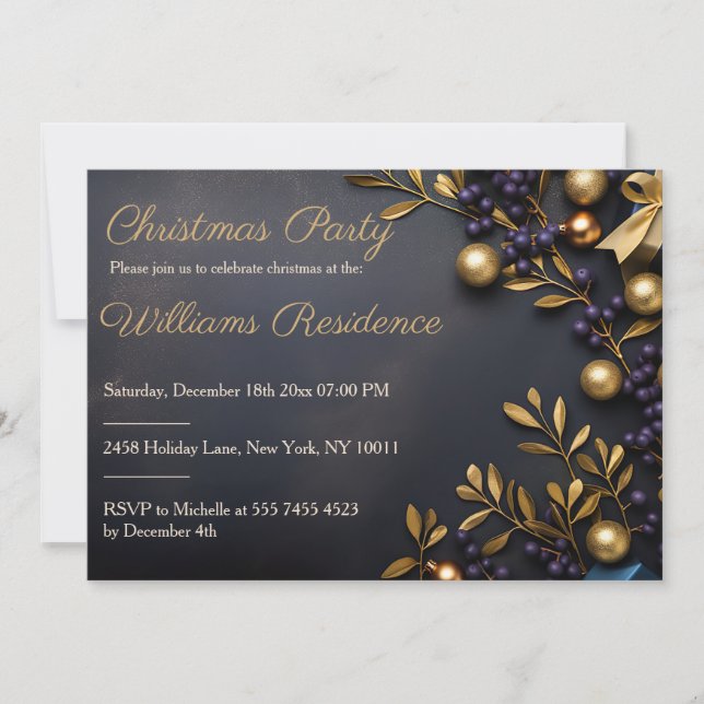 Festive and elegant Christmas Party Invitation (Front)