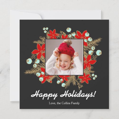 Festive and Elegant Red Poinsettias Photocard Holiday Card