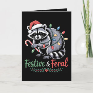 Festive And Feral Christmas Raccoon Candy Cane Card