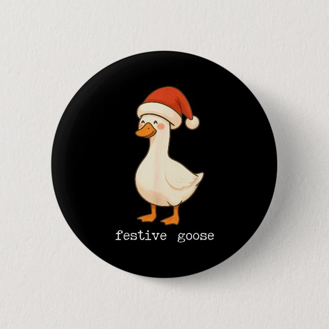 Festive And Mpy Goose Santa Hat Xmas Light Matchin Button (Front)