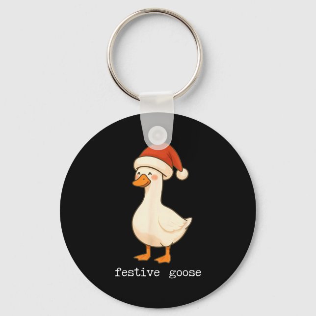 Festive And Mpy Goose Santa Hat Xmas Light Matchin Keychain (Front)