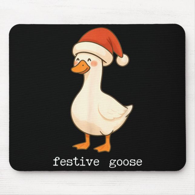 Festive And Mpy Goose Santa Hat Xmas Light Matchin Mouse Pad (Front)