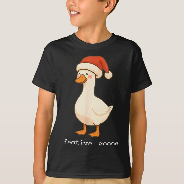 Festive And Mpy Goose Santa Hat Xmas Light Matchin T-Shirt (Front)