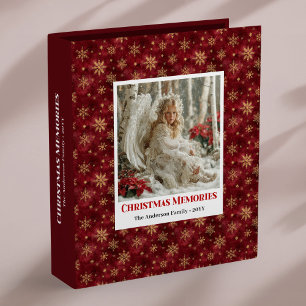 Festive Angel Poinsettia Red Gold Personalized 3 Ring Binder
