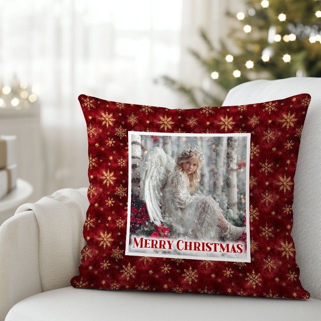 Festive Angel Red Gold Custom Name Christmas Gift Throw Pillow (Festive Angel Red Gold Custom Name Christmas Pillow

)