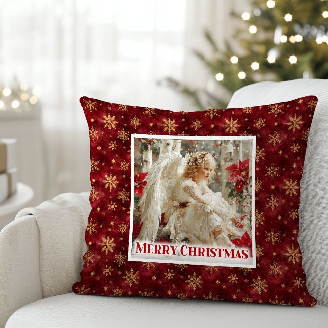 Festive Angel Red Gold Kids Room Decor Best Xmas Throw Pillow (Festive Angel Red Gold Kids Room Decor Best Christmas Pillow

)