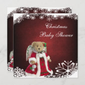 Festive Angel Teddy Bear Christmas Baby Shower Invitation (Front/Back)