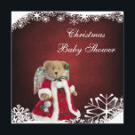 Festive Angel Teddy Bear Christmas Baby Shower Invitation<br><div class="desc">Elegant, classy and chic adorable neutral Christmas Baby Shower invitations with a cute Christmas teddy bear holding Christmas decorations and dressed in a Mrs Santa costume with pretty angel / fairy wings. The background is a beautiful deep red swirls with a lovely subtle seasonal glow and a cute white snow...</div>