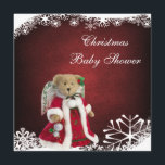 Festive Angel Teddy Bear Christmas Baby Shower Invitation<br><div class="desc">Elegant, classy and chic adorable neutral Christmas Baby Shower invitations with a cute Christmas teddy bear holding Christmas decorations and dressed in a Mrs Santa costume with pretty angel / fairy wings. The background is a beautiful deep red swirls with a lovely subtle seasonal glow and a cute white snow...</div>