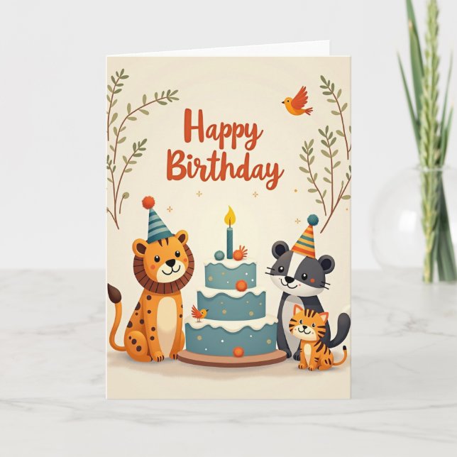 Festive Animal Cake Card (Front)