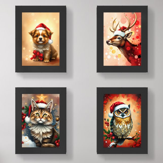 Festive Animal Companions Framed Print Set (Front)