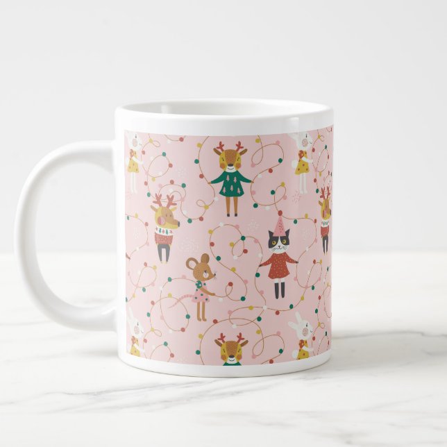 Festive Animal Friends Christmas Pattern Giant Coffee Mug (Left)