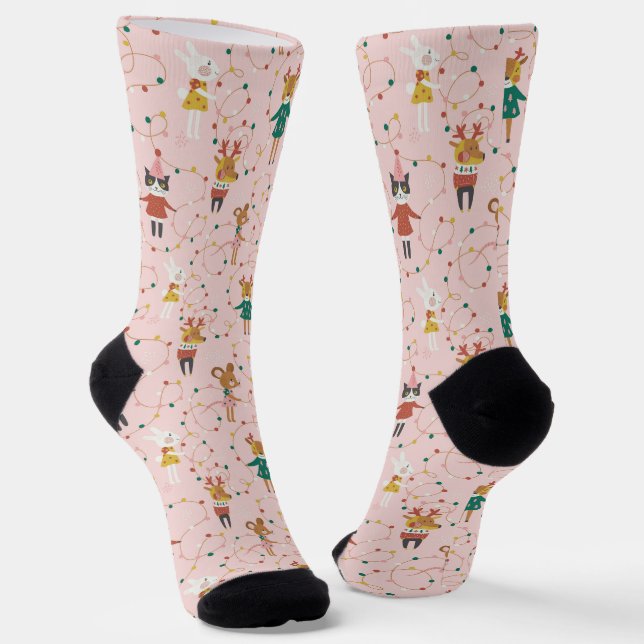Festive Animal Friends Christmas Pattern Socks (Angled)
