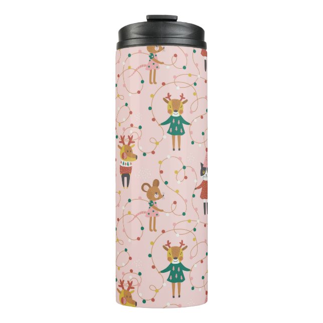 Festive Animal Friends Christmas Pattern Thermal Tumbler (Front)