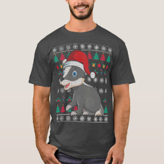 Festive Animal Honey Badger Xmas Ugly Christmas T-Shirt