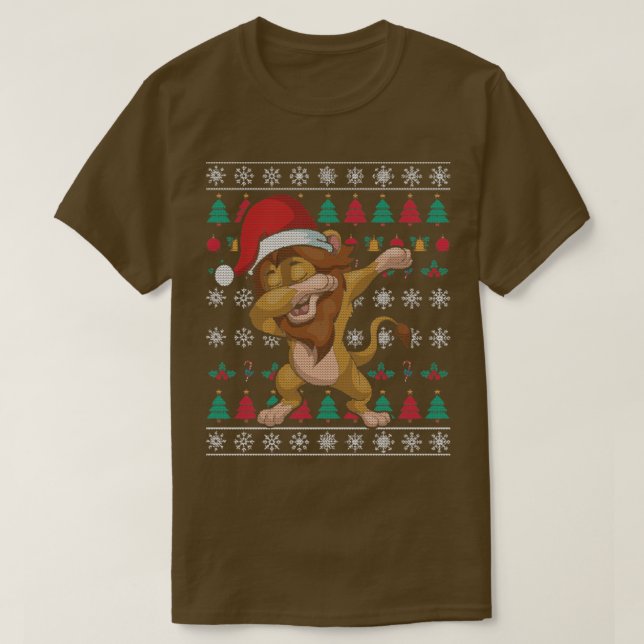 Festive Animal Santa Claus Lion Ugly Christmas T-Shirt (Design Front)