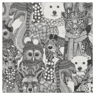 festive animals black fabric