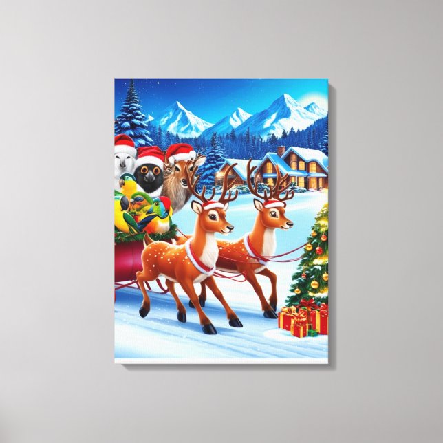Festive Animals Christmas Canvas Art 18"x24"Design (Front)