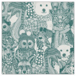 festive animals dark teal fabric